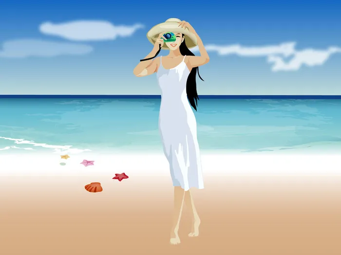 夏日海滩风景美女摄影平面广告高清