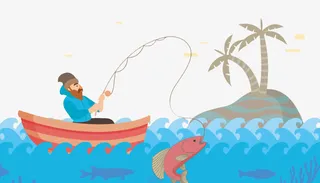 在附近海域钓鱼的渔民免抠