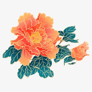 国潮国风红色牡丹插画免抠