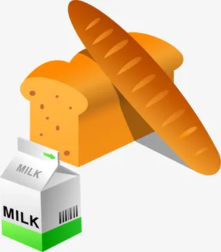 矢量手绘面包牛奶免抠