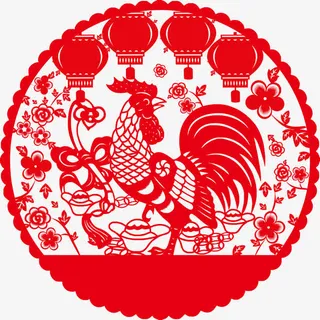 剪纸公鸡灯笼圆形矢量图免抠