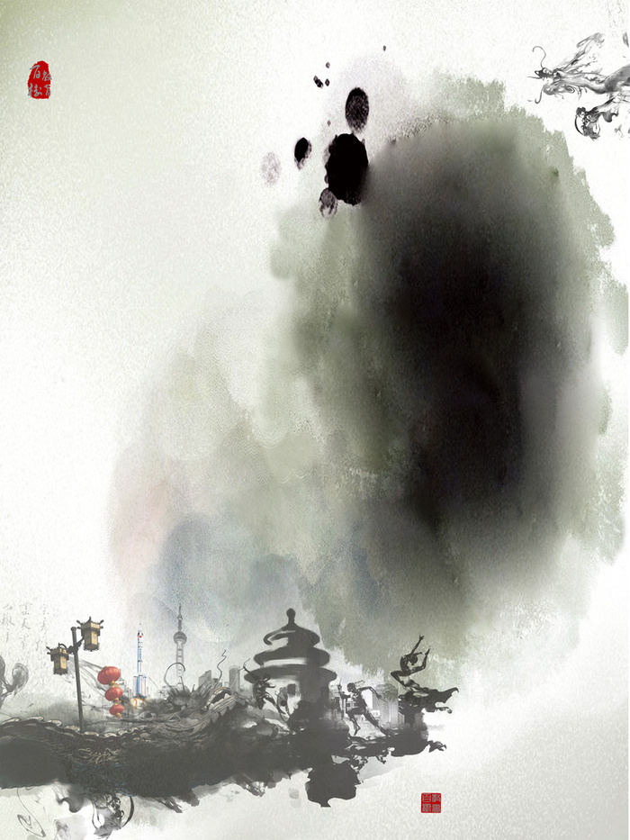 墨迹之上山水之间背景素材高清