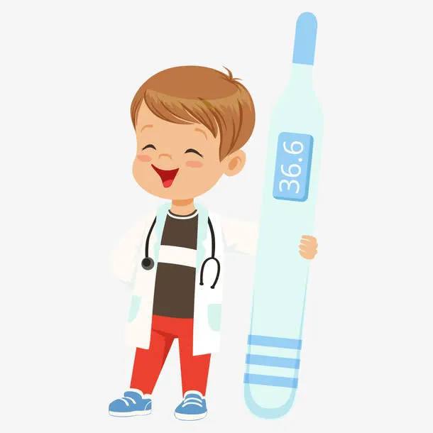 拿着温度计的男孩医生免抠