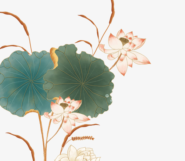 国潮风荷花荷叶免抠