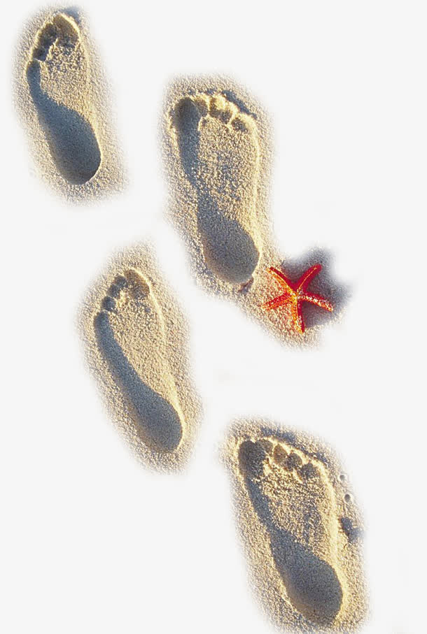 四个沙滩脚印免抠