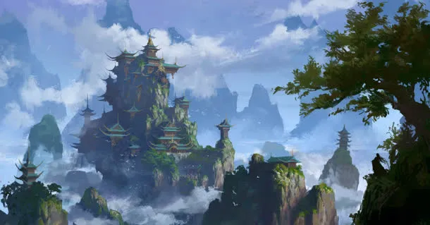 古风仙侠山顶上的建筑免抠