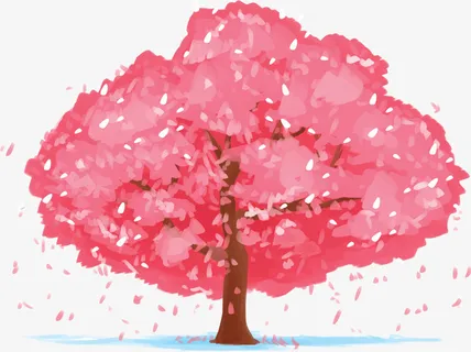 春天手绘红色大树免抠