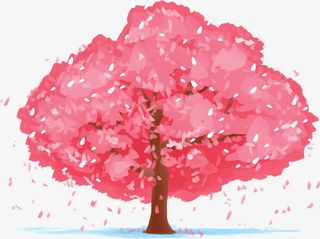 春天手绘红色大树免抠