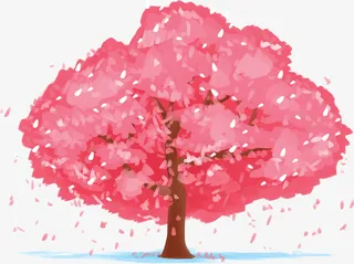 春天手绘红色大树免抠