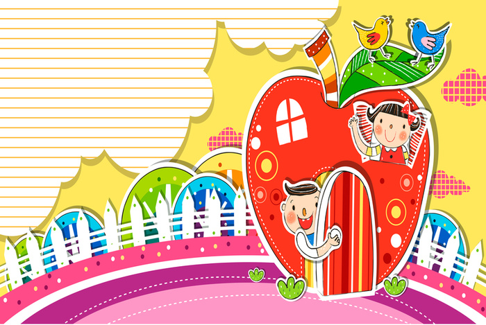 韩国插画小伙伴家园扁平化背景高清