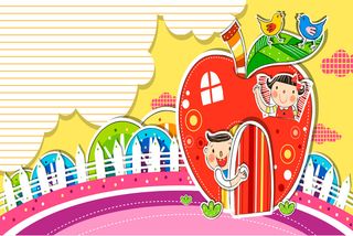 韩国插画小伙伴家园扁平化背景高清