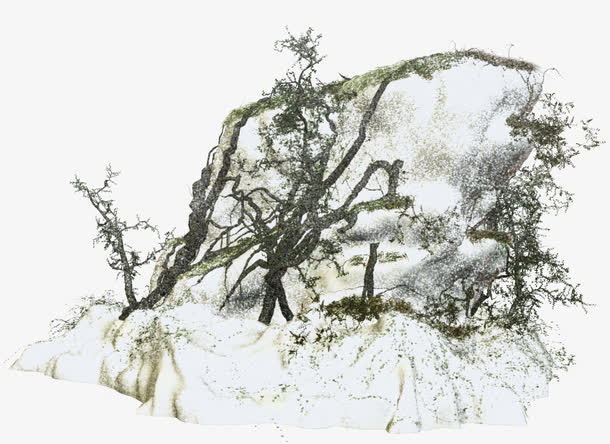 白雪树枝免抠