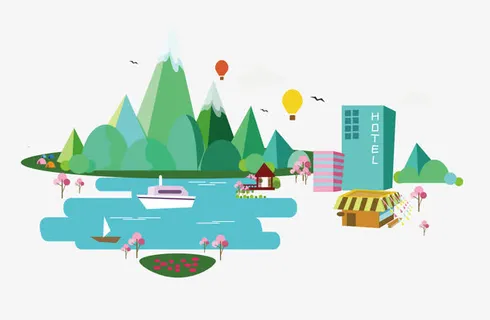 卡通特色旅游小镇矢量图免抠