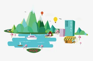 卡通特色旅游小镇矢量图免抠