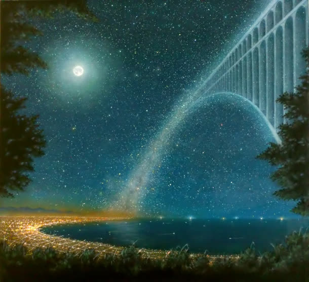 唯美幻想星空下的架桥免抠