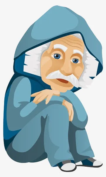 卡通焦虑的蓝色兜帽老人免抠