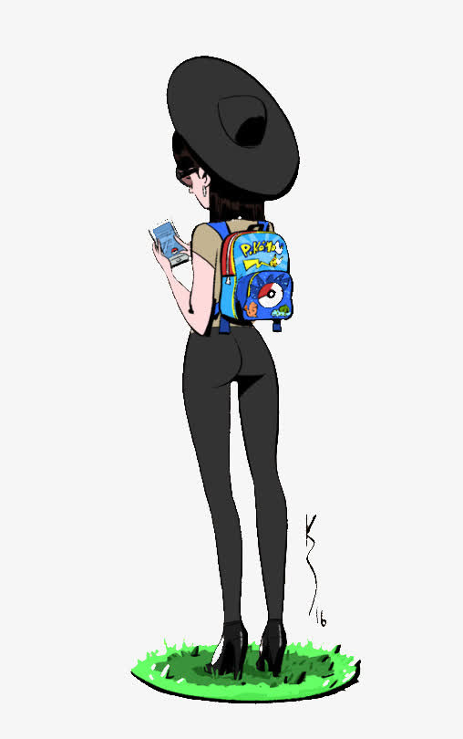 卡通美女背书包免抠