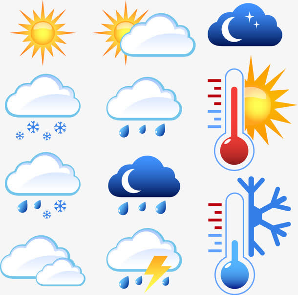 蓝色天气图标免抠