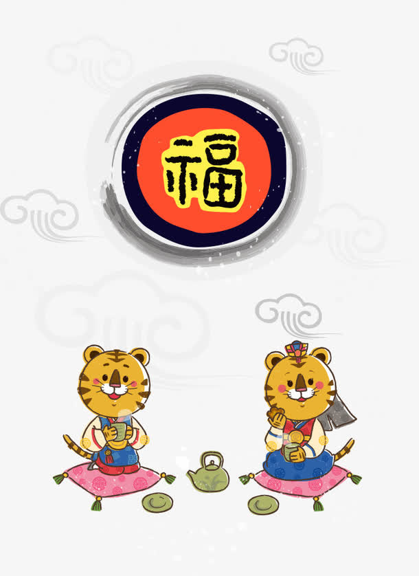 喝茶的矢量老虎免抠
