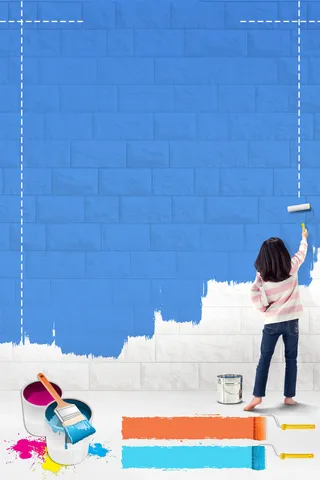小朋友油漆粉刷墙高清