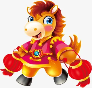 手绘可爱卡通小马节日灯笼免抠