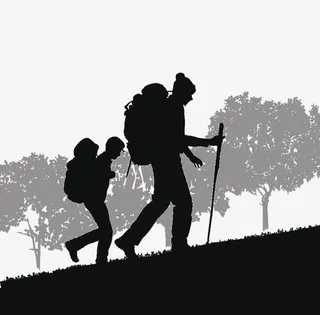 矢量背包客携手爬山免抠