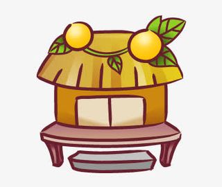 手绘寺庙茅屋免抠