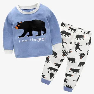 儿童卡通黑熊睡衣套装免抠