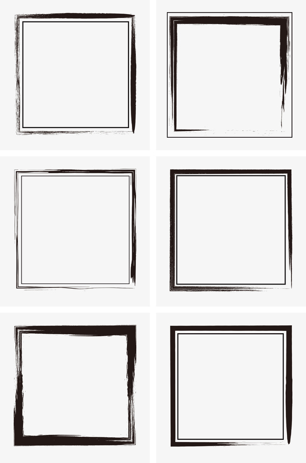 中国风水墨毛笔方形墨迹边框浅免抠