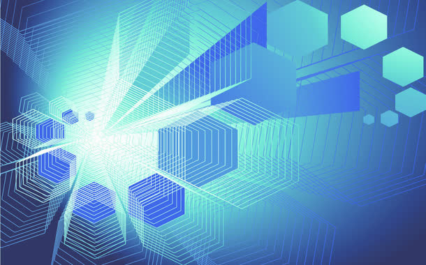 蓝色六边形设计亮光免抠