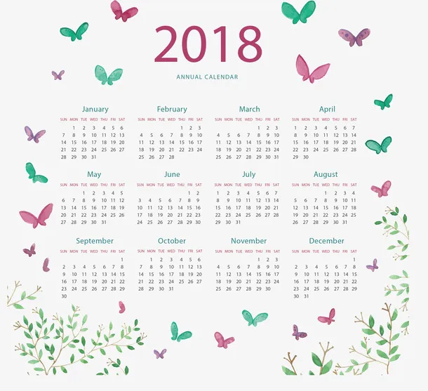 春天蝴蝶日历免抠