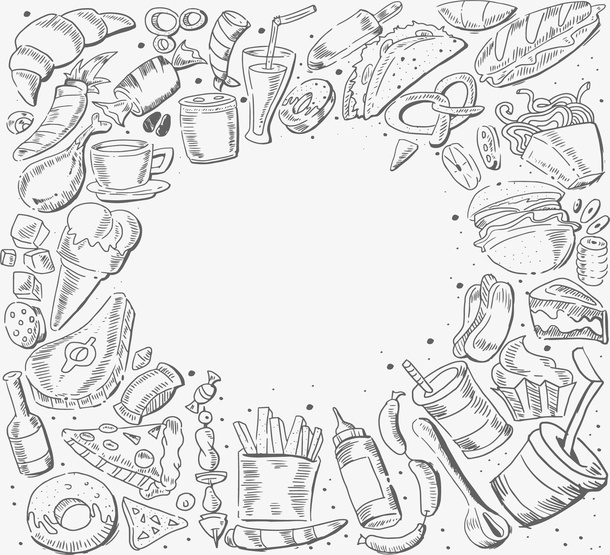 手绘素描蛋糕快餐免抠