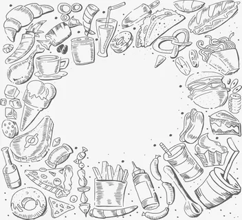 手绘素描蛋糕快餐免抠