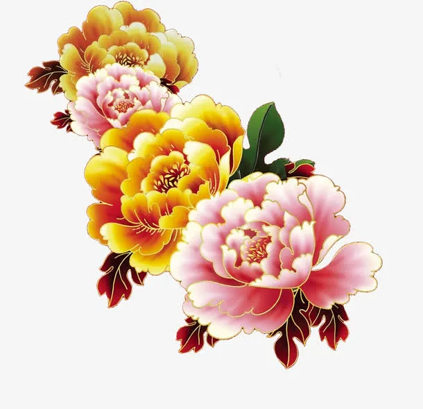 中式花朵牡丹花开免抠