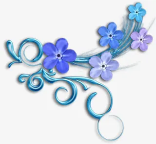 蓝色梦幻鲜花花藤免抠