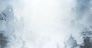 青色水彩玄幻飘渺山峰免抠