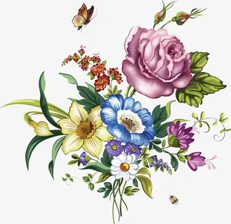 手绘中国风花朵蝴蝶免抠