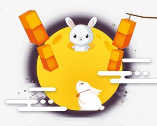 手绘可爱的兔子和月亮免抠