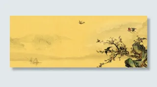 复古风黄色山水水墨画背景高清