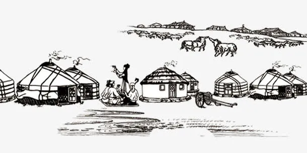 手绘蒙古牧民生活场景免抠