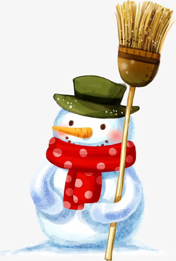 手绘冬日扫帚雪人免抠