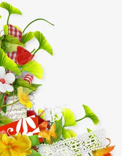 喜庆绿叶清新花边框免抠