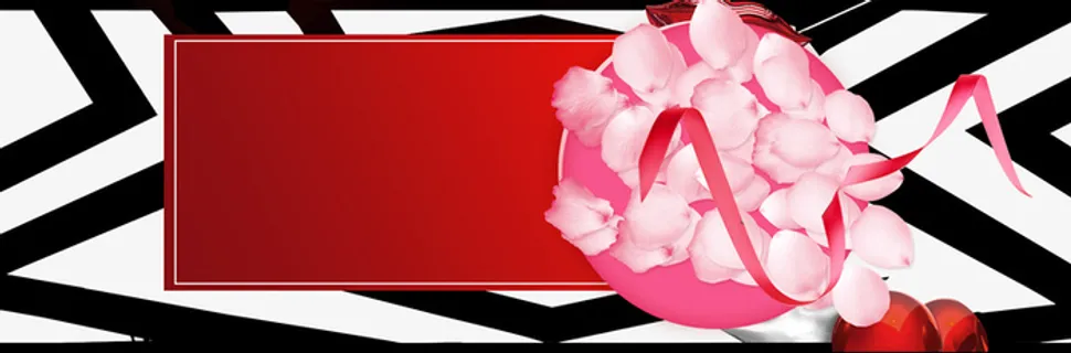 七夕节粉色花瓣礼盒黑白条背景高清