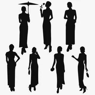 优雅女人旗袍民国风格人物免扣剪影免抠