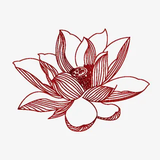 荷花刺绣纹理装饰图案免抠