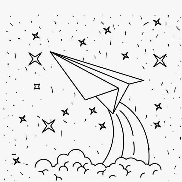 升入高空的纸飞机手绘免抠