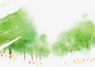 水彩清新文艺风风景插画免抠