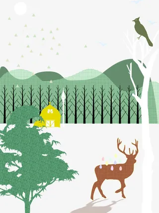 卡通梅花鹿和小鸟免抠