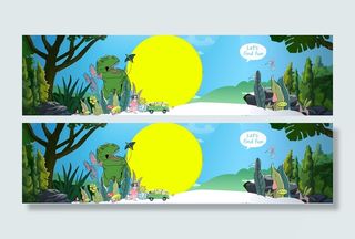 春季上新童趣几何圆圈景色蓝banner高清