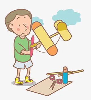 手绘卡通儿童做风筝图案免抠